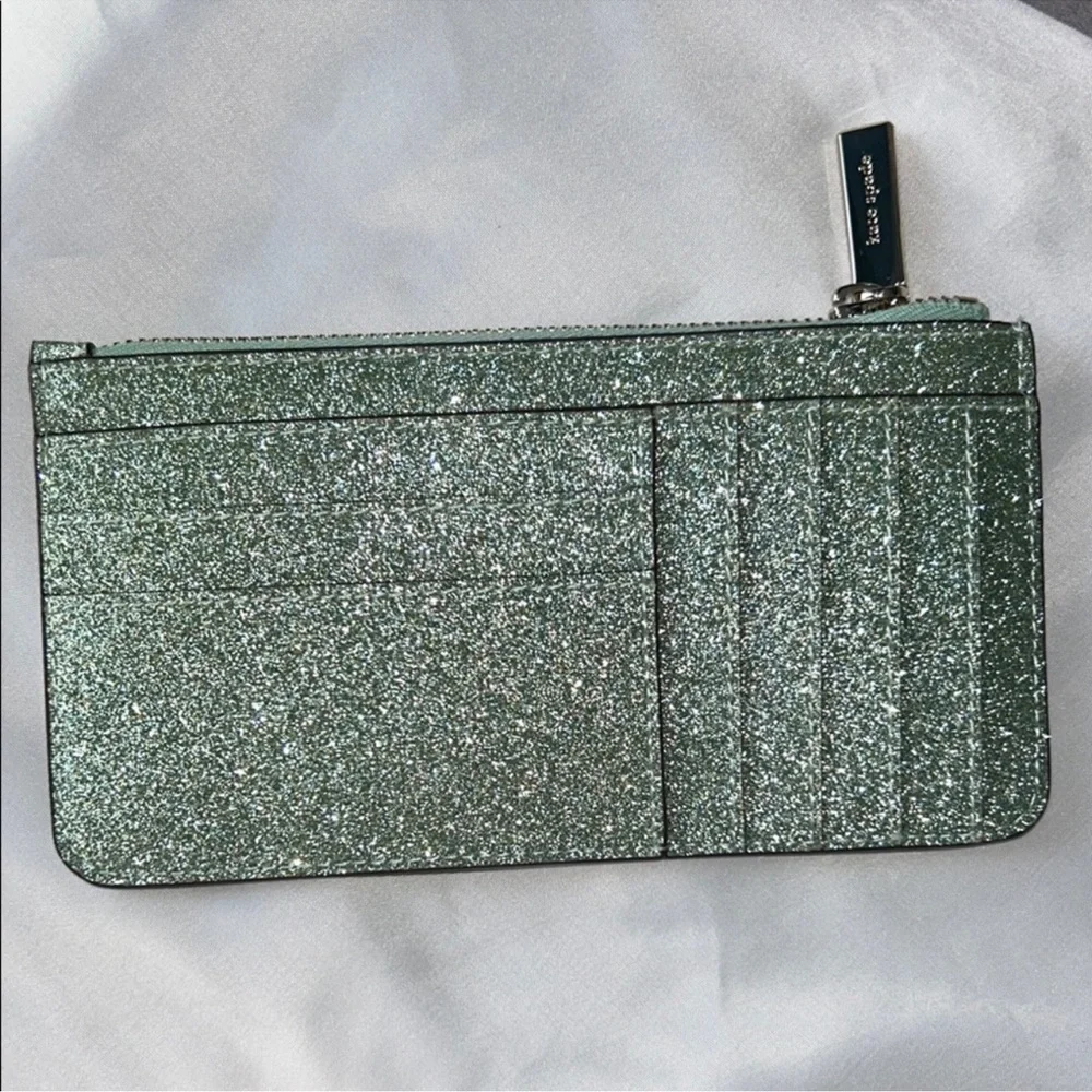 Kate Spade Seawater Green Kenzie Boxed Glitter Card Holder Wallet - Picture 6 of 15